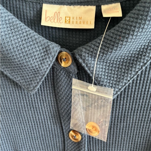 Belle by Kim Gravel Blue Waffle Knit Button Front Top Jacket L NWT - Picture 3 of 4